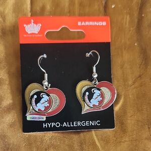 FSU Swirl Heart Dangle Logo Earring Set NWT
